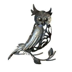 Vtg 1970s Art Owl Metal Wall Decor Bronze-Silver Tone Naïf Brutalist Tinny